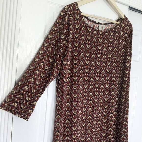 Tacera Dress XL Stretch Geometric Chevron Red Burgundy Tan Navy Pullover X Large - Picture 2 of 6